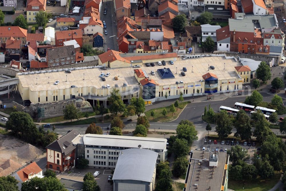 Aerial image Mühlhausen - Shopping mall Burggalerie by the side of the road An der Burg in Muehlhausen in Thuringia