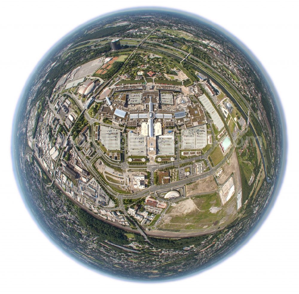 Aerial photograph Oberhausen - Fisheye view of CentrO is one of the largest shopping centers and urban entertainment center in Germany. It forms the core of the new center of Oberhausen