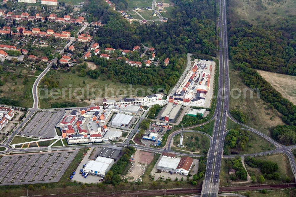 Wustermark from above - Grounds of the B5 Designer Outlet Shopping - Center, built in the form of a historical village