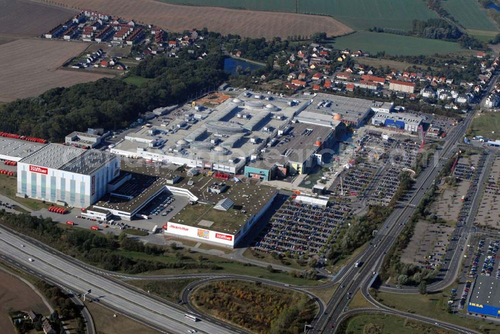 Aerial image Günthersdorf - Blick auf das neu eröffnete Einkaufszentrum der ECE nova eventis.nova eventis Center-Management,ECE Projektmanagement,Am Einkaufszentrum, 06254 Günthersdorf,