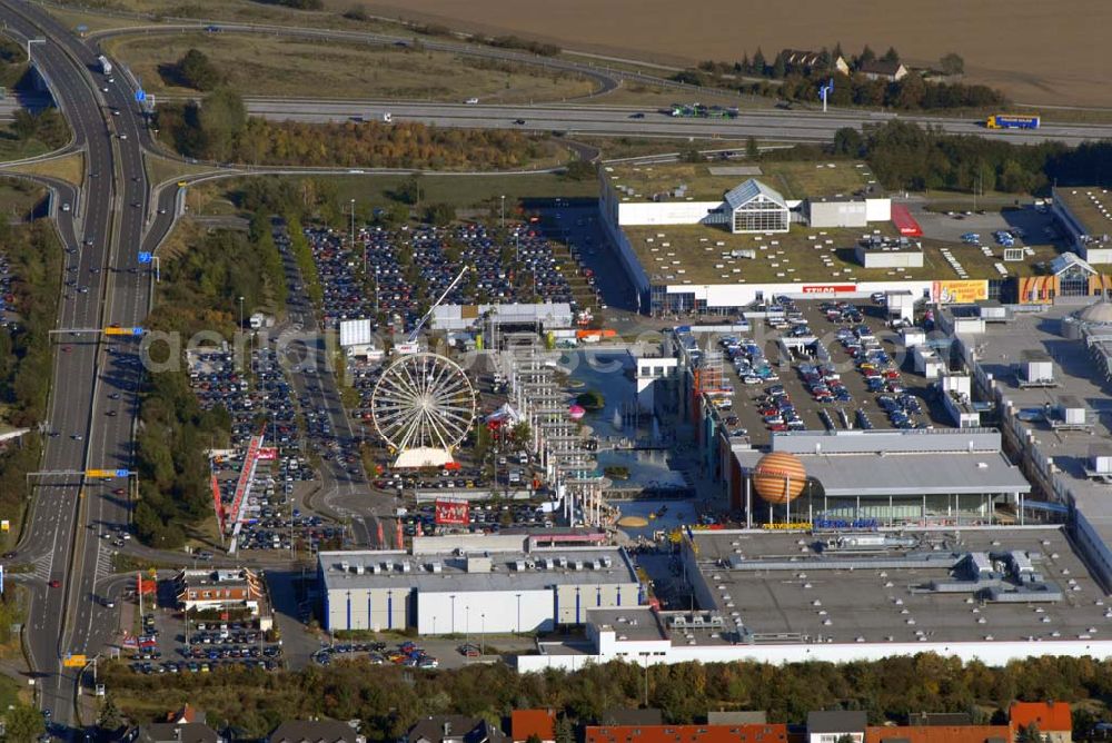 Aerial photograph Günthersdorf - Blick auf das neu eröffnete Einkaufszentrum der ECE nova eventis.nova eventis Center-Management,ECE Projektmanagement,Am Einkaufszentrum, 06254 Günthersdorf,