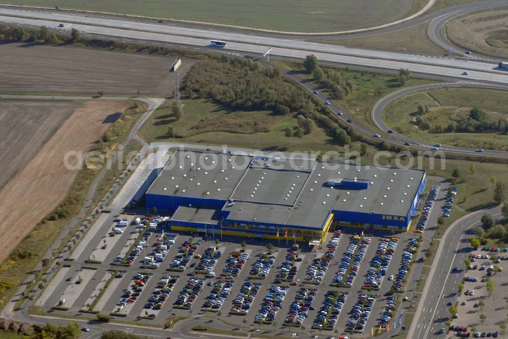 Aerial photograph Günthersdorf - Blick auf das Einrichtungshaus der IKEA Deutschland GmbH & Co. KG,Niederlassung Halle/Leipzig,Nordpark 17,06254 Günthersdorf,(nova eventis)