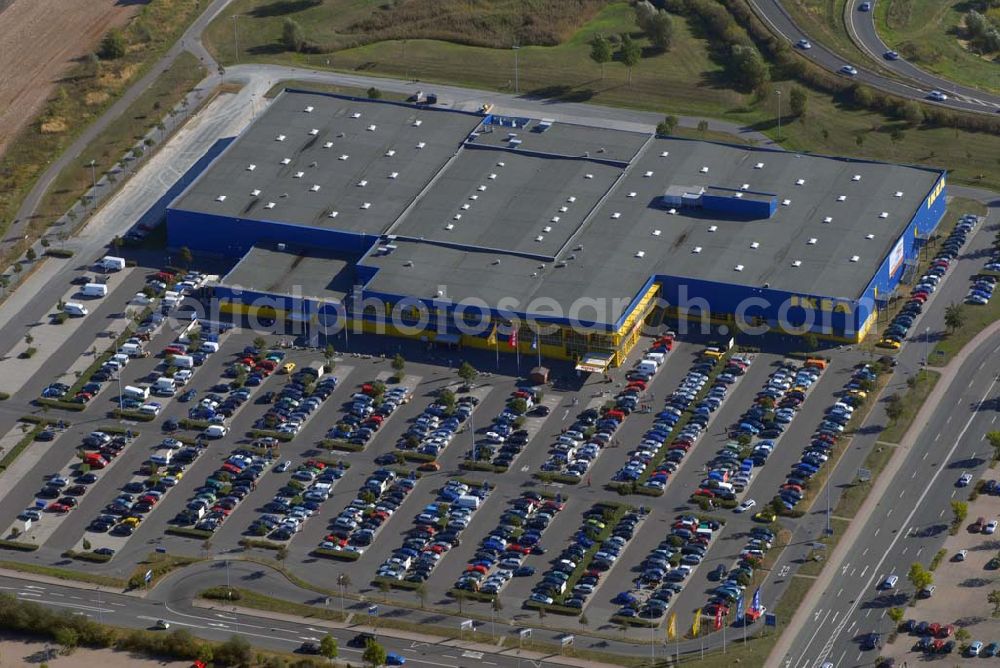 Günthersdorf from the bird's eye view: Blick auf das Einrichtungshaus der IKEA Deutschland GmbH & Co. KG,Niederlassung Halle/Leipzig,Nordpark 17,06254 Günthersdorf,(nova eventis)