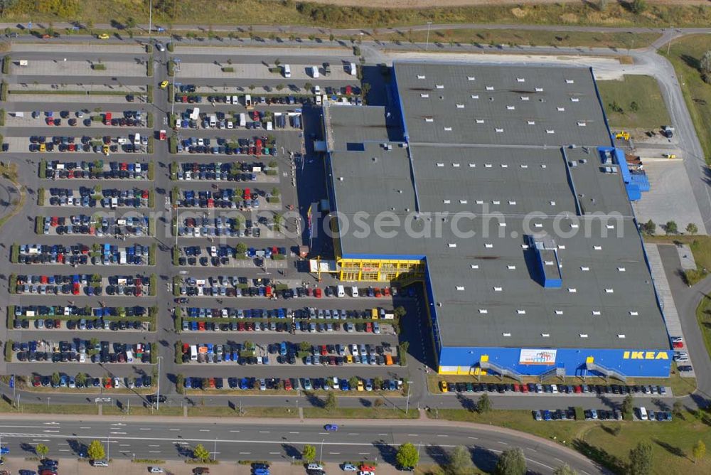 Aerial photograph Günthersdorf - Blick auf das Einrichtungshaus der IKEA Deutschland GmbH & Co. KG,Niederlassung Halle/Leipzig,Nordpark 17,06254 Günthersdorf,(nova eventis)