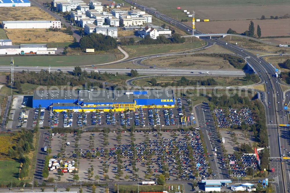 Günthersdorf from above - Blick auf das Einrichtungshaus der IKEA Deutschland GmbH & Co. KG,Niederlassung Halle/Leipzig,Nordpark 17,06254 Günthersdorf,(nova eventis)