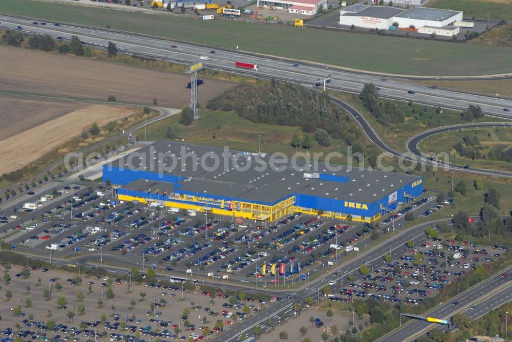 Günthersdorf from the bird's eye view: Blick auf das Einrichtungshaus der IKEA Deutschland GmbH & Co. KG,Niederlassung Halle/Leipzig,Nordpark 17,06254 Günthersdorf,(nova eventis)