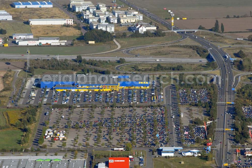 Aerial image Günthersdorf - Blick auf das Einrichtungshaus der IKEA Deutschland GmbH & Co. KG,Niederlassung Halle/Leipzig,Nordpark 17,06254 Günthersdorf,(nova eventis)