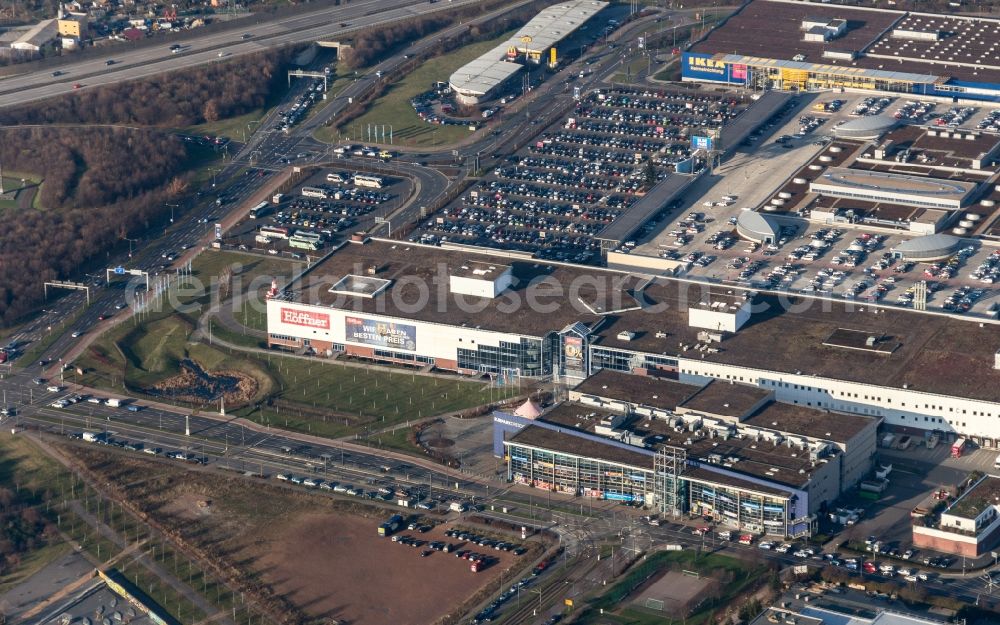 Aerial photograph Dresden - Building of the shopping center Elbepark in Dresden in the state Saxony