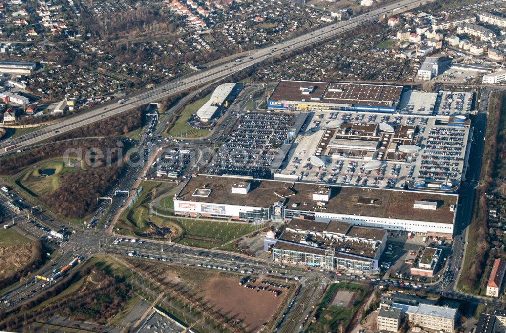 Dresden from above - Building of the shopping center Elbepark in Dresden in the state Saxony