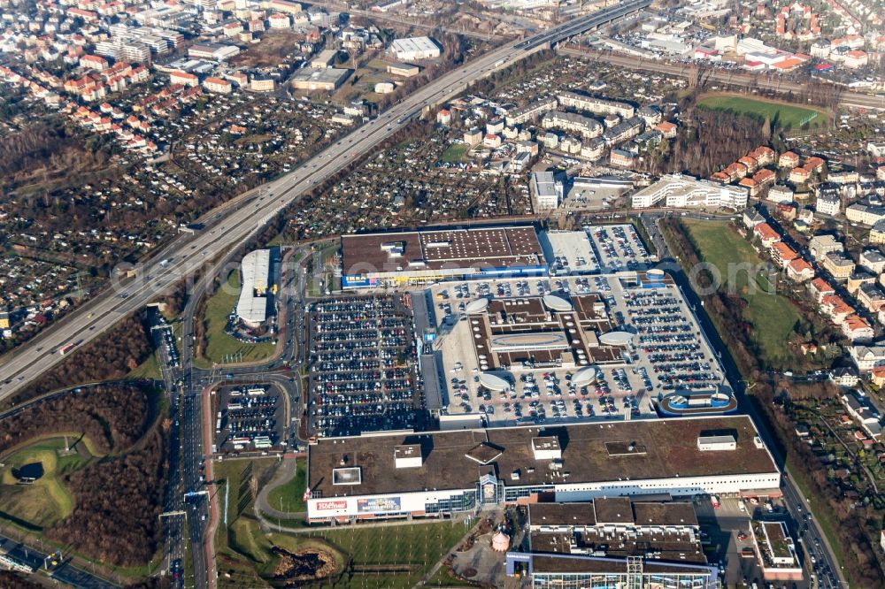 Aerial image Dresden - Building of the shopping center Elbepark in Dresden in the state Saxony