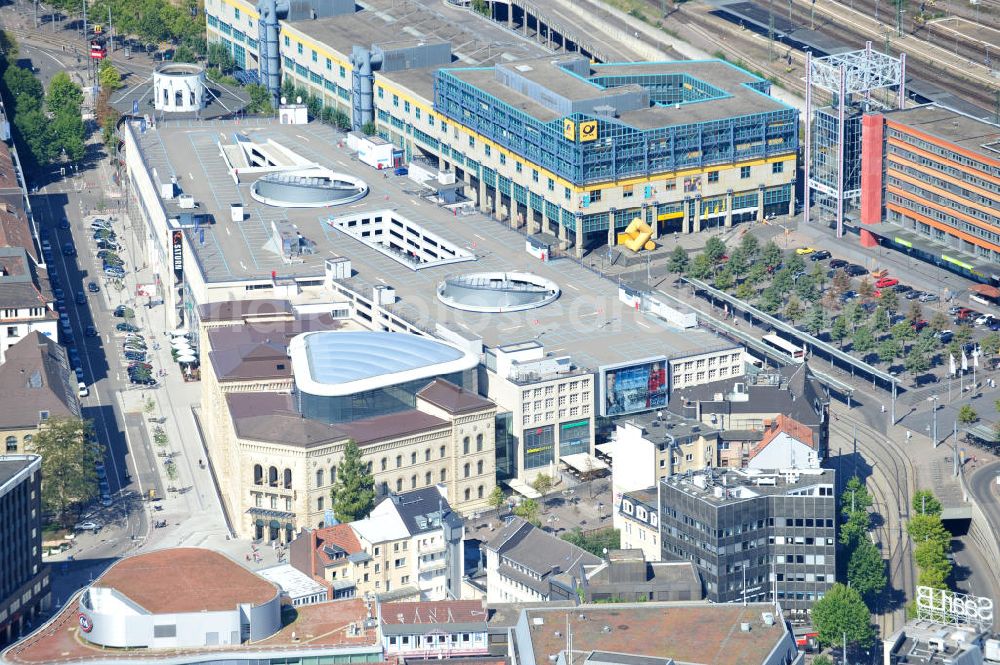 Aerial photograph Saarbrücken - Blick auf das Einkaufszentrum Europa-Galerie Saarbrücken am Hauptbahnhof. Betrieben wird es von der ECE Projektmanagement G.m.b.H. & Co.KG. The Shopping Centre Europe Gallery Saarbrücken.