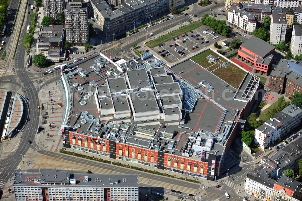 WROCLAW - BRESLAU from the bird's eye view: View the shopping centre Pasaz Grunwaldzki in Wroclaw in the Voivodship Lower Silesia in Poland