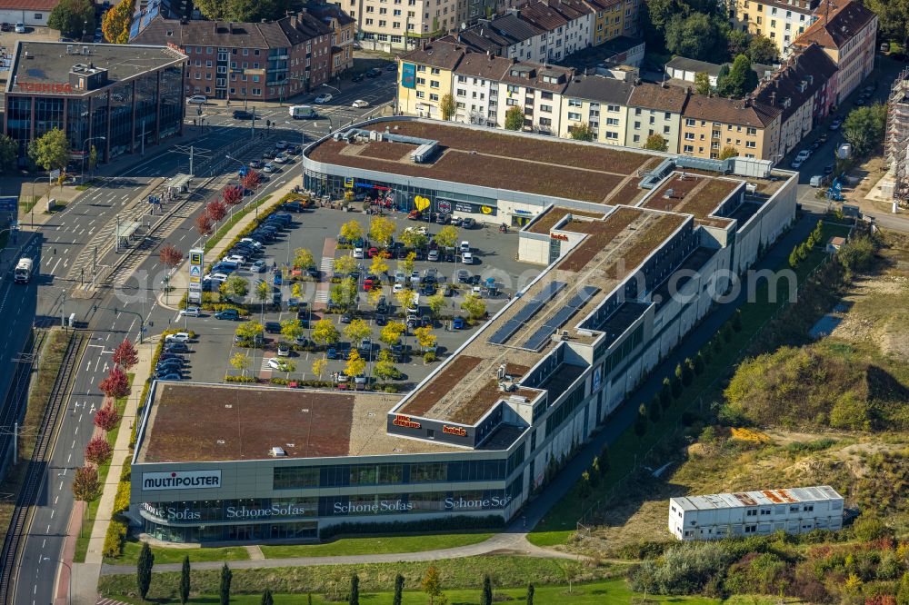 Aerial image Essen - Building complex of the shopping center Quartier West of Dipl. Ing. Josef Schoofs Immobilien GmbH on Altendorfer Strasse in Essen in the federal state of North Rhine-Westphalia