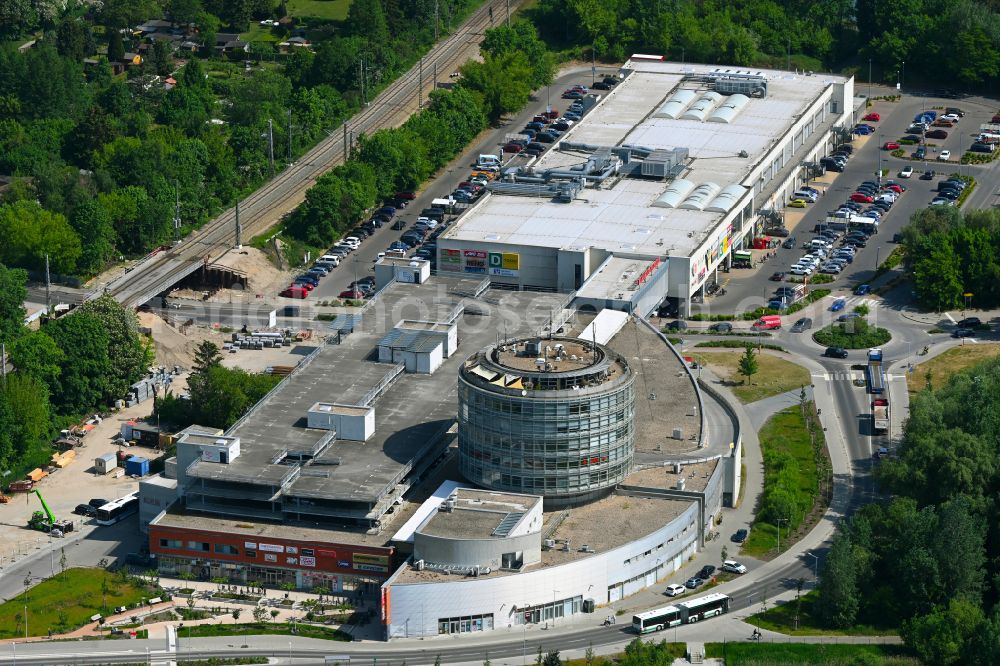 Bernau from above - Building of the shopping center Bahnhofs-Passage Bernau in Bernau in the state Brandenburg, Germany