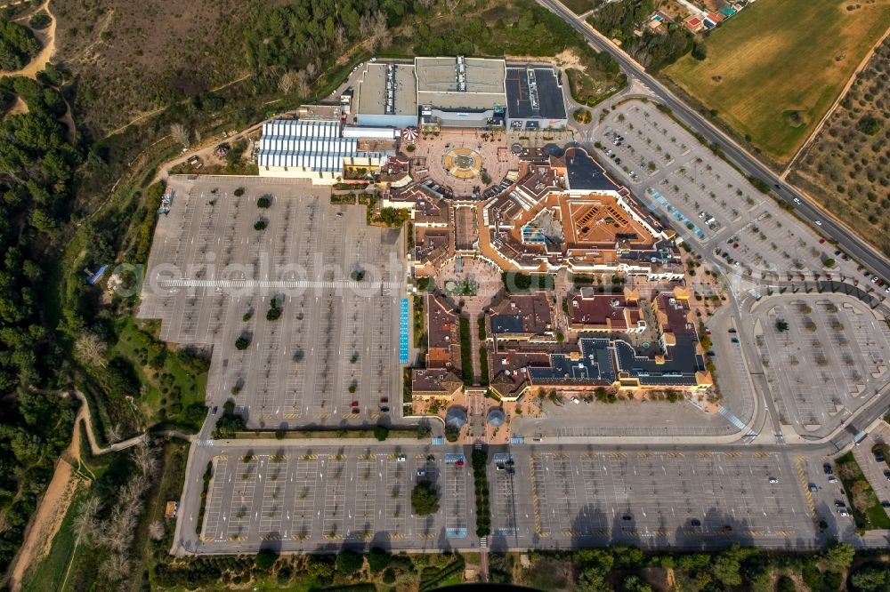 Marratxi from above - Building ensemble of the shopping center Centro de Oportunidades El Corte Ingles at Ma-13 in Marratxi in Balearic Island Mallorca, Spain