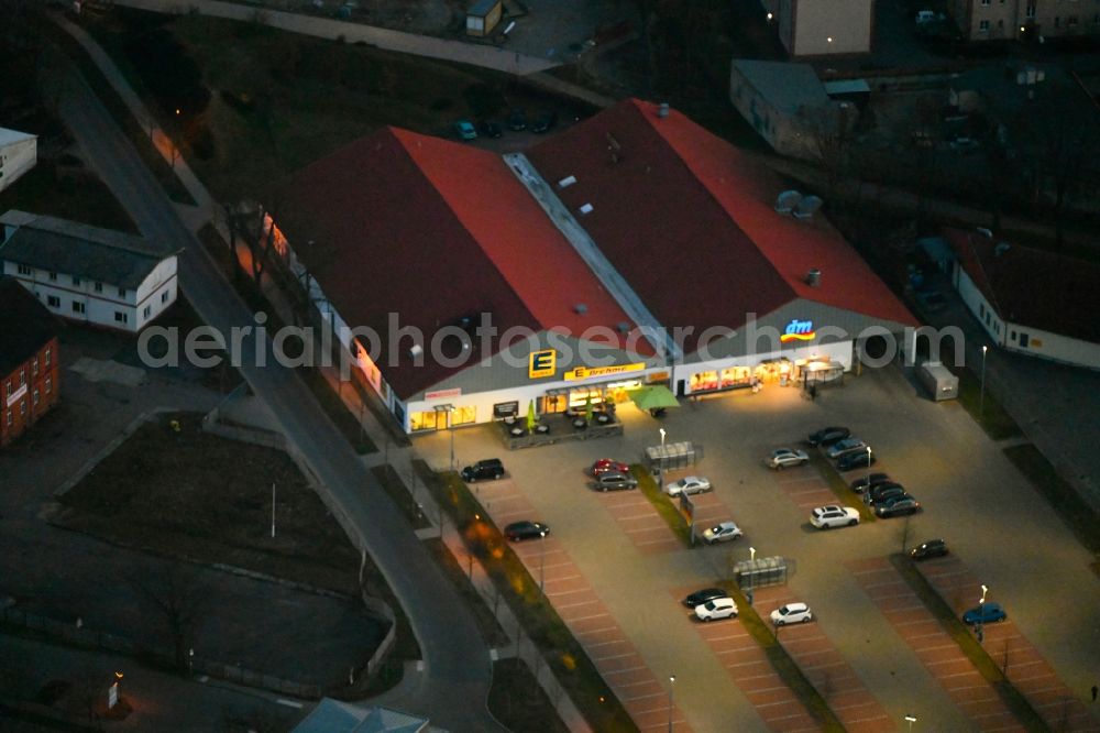 Neuruppin from the bird's eye view: Building of the shopping center EDEKA Am Fehrbelliner Tor in Neuruppin in the state Brandenburg, Germany