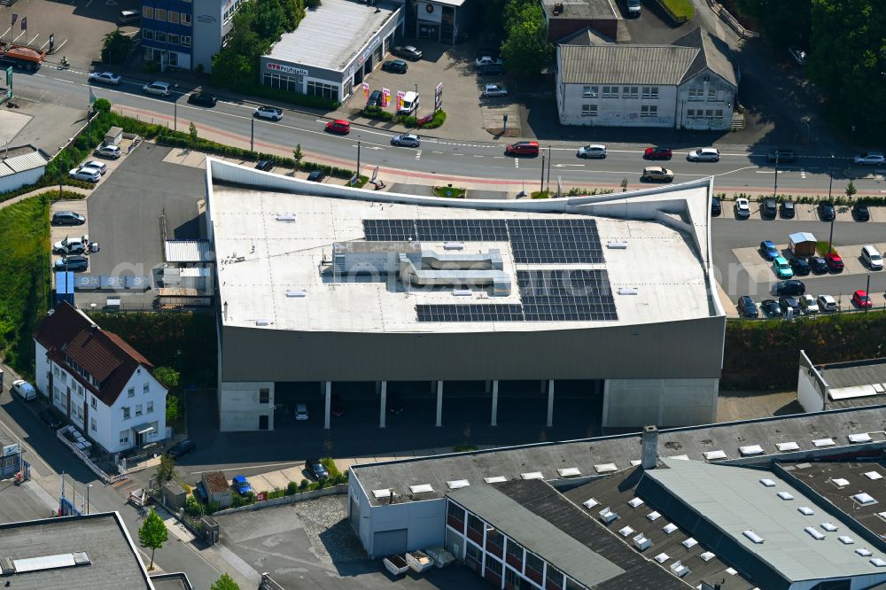 Aerial photograph Arnsberg - Building of the shopping center Euronics Berlet on street Stembergstrasse in Arnsberg at Sauerland in the state North Rhine-Westphalia, Germany