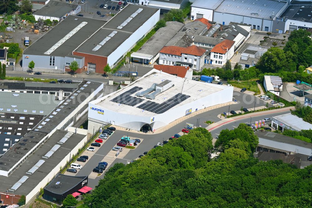 Aerial photograph Arnsberg - Building of the shopping center Euronics Berlet on street Stembergstrasse in Arnsberg at Sauerland in the state North Rhine-Westphalia, Germany