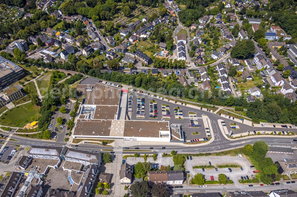 Heiligenhaus from above - Building of the shopping center Forum Hitzbleck on Westfalenstrasse in Heiligenhaus at Ruhrgebiet in the state North Rhine-Westphalia, Germany