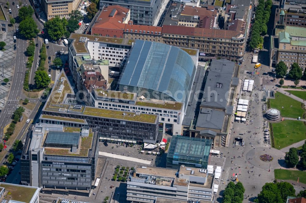 Stuttgart from above - Building of the shopping center Koenigsbau Passagen on street Koenigstrasse in Stuttgart in the state Baden-Wuerttemberg, Germany