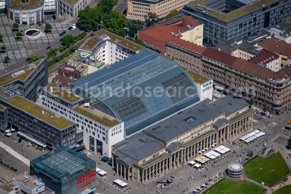 Stuttgart from the bird's eye view: Building of the shopping center Koenigsbau Passagen on street Koenigstrasse in Stuttgart in the state Baden-Wuerttemberg, Germany