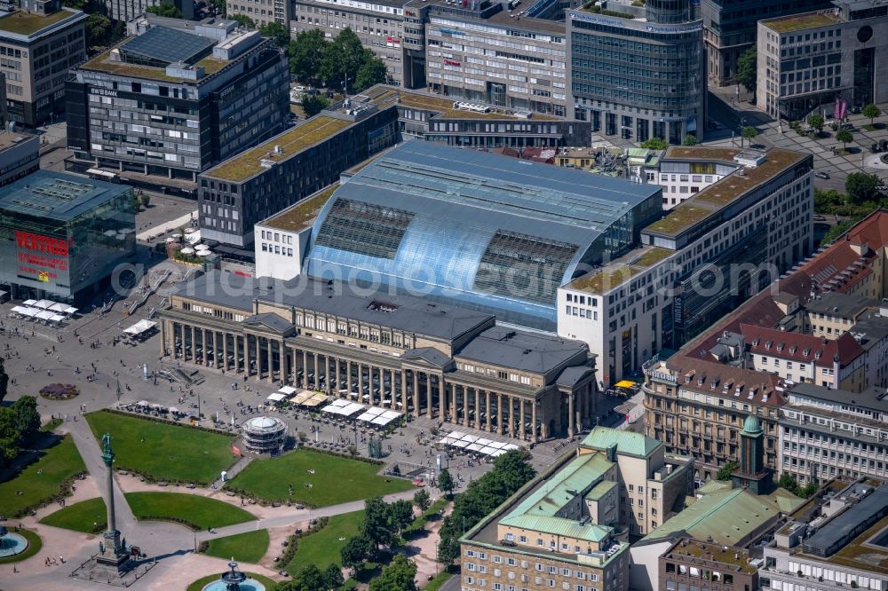 Stuttgart from above - Building of the shopping center Koenigsbau Passagen on street Koenigstrasse in Stuttgart in the state Baden-Wuerttemberg, Germany