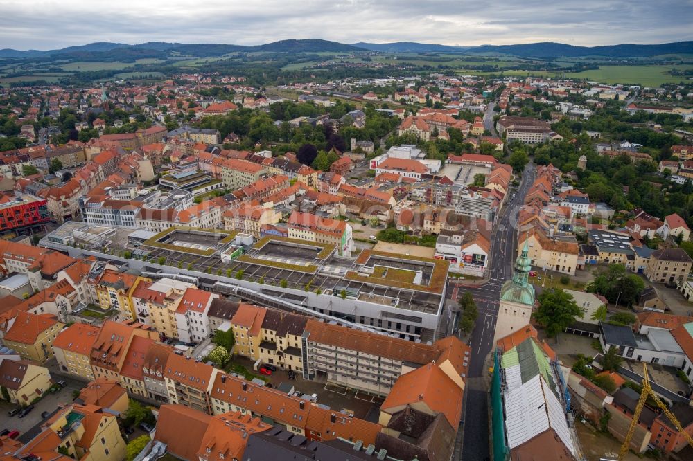 Bautzen from the bird's eye view: Building of the shopping center Kornmarkt-Center in Bautzen in the state Saxony, Germany