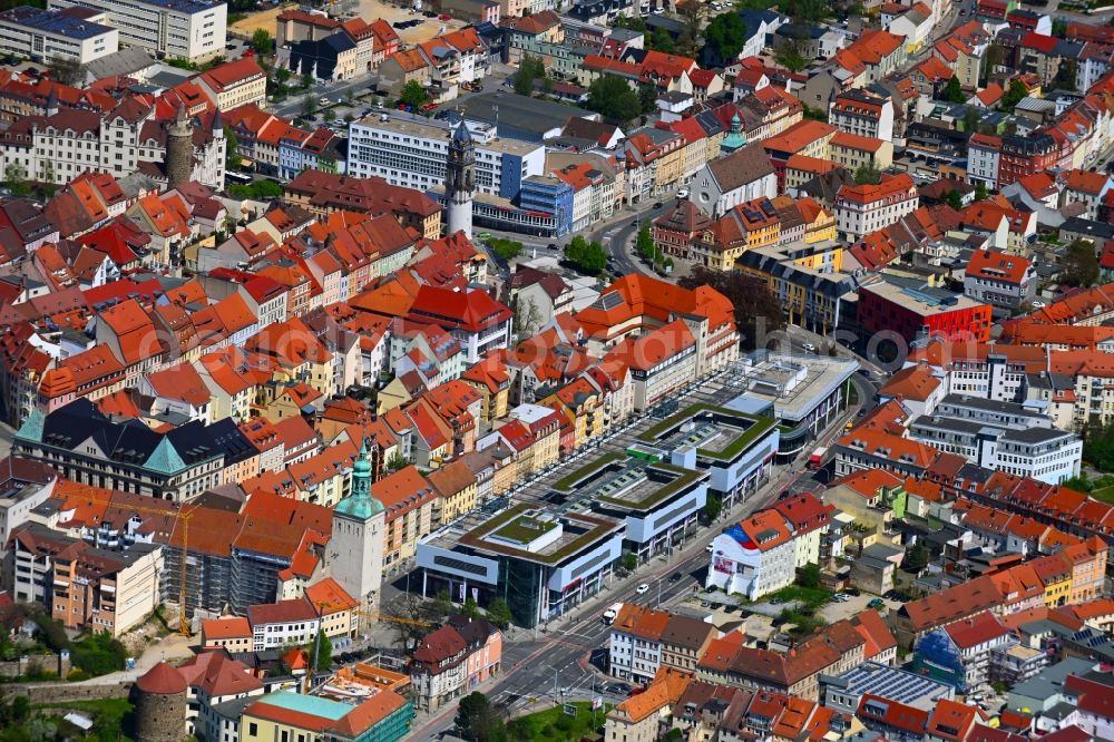 Bautzen from above - Building of the shopping center Kornmarkt-Center in Bautzen in the state Saxony, Germany