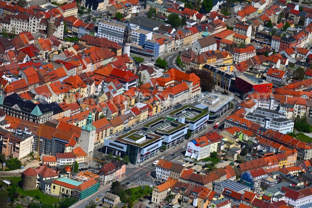 Bautzen from the bird's eye view: Building of the shopping center Kornmarkt-Center in Bautzen in the state Saxony, Germany