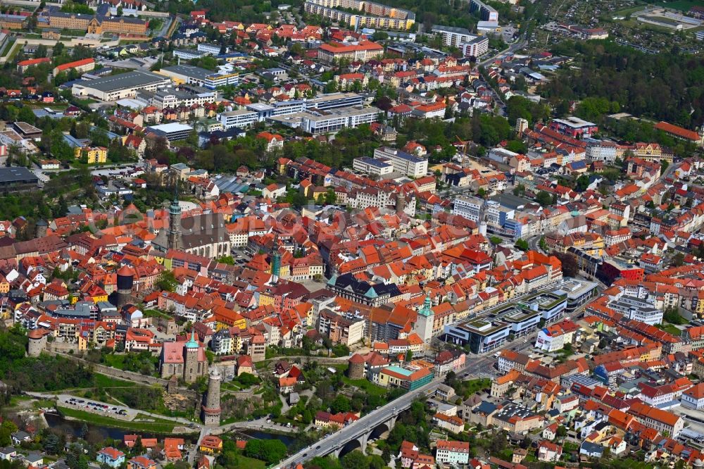 Aerial image Bautzen - Building of the shopping center Kornmarkt-Center in Bautzen in the state Saxony, Germany