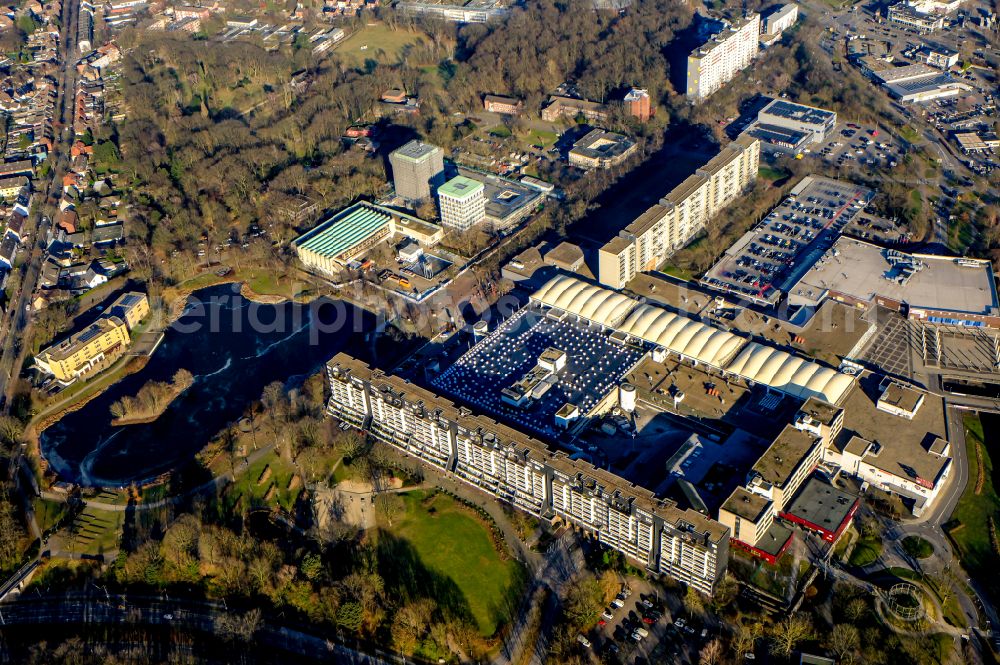 Marl from the bird's eye view: Building of the shopping center Marler Stern on street Adolf-Grimme-Strasse in Marl at Ruhrgebiet in the state North Rhine-Westphalia, Germany