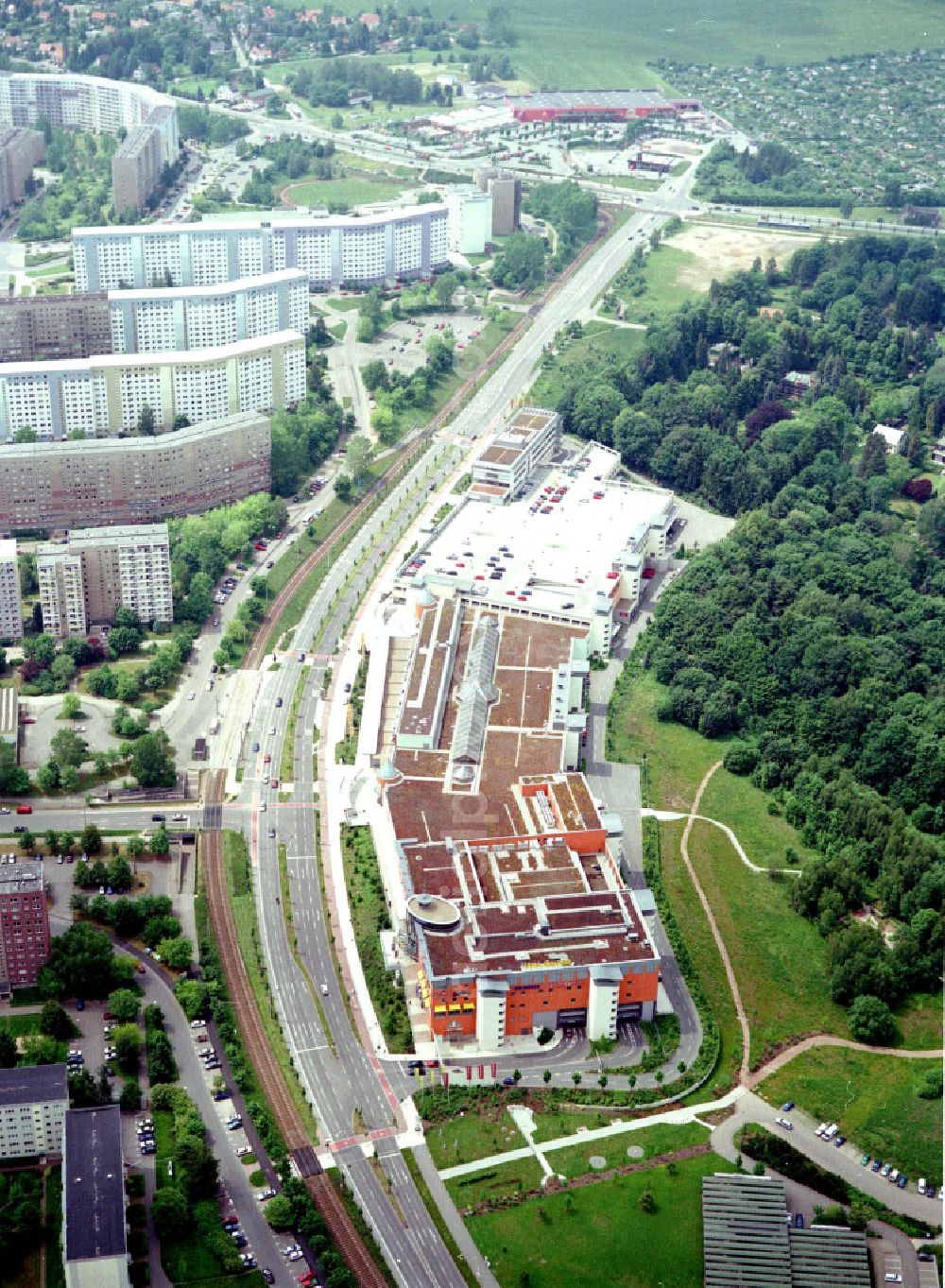 Aerial photograph Chemnitz - Building of the shopping center Vita-Center on street Wladimir-Sagorski-Strasse in the district Morgenleite in Chemnitz in the state Saxony, Germany