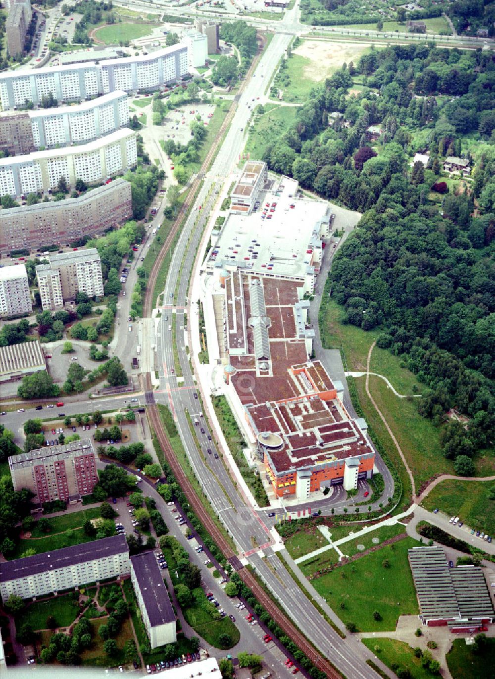 Chemnitz from above - Building of the shopping center Vita-Center on street Wladimir-Sagorski-Strasse in the district Morgenleite in Chemnitz in the state Saxony, Germany