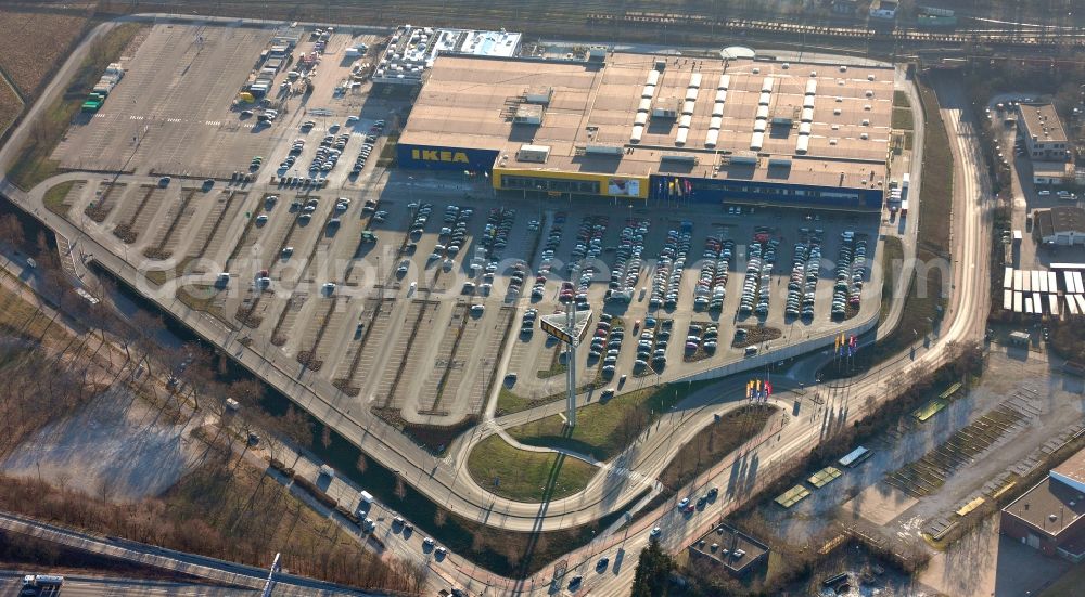 Duisburg from above - View of the furniture store Ikea in Disburg in the state North Rhine-Westphalia