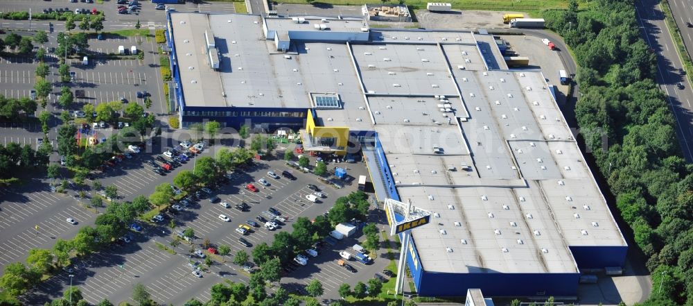 Aerial image Köln - View of the furniture shop IKEA in Köln in the state North Rhine-Westphalia. IKEA is an international home products company that designs ans sells ready-tp-assemble furniture. The company is the world's largest furniture retailer