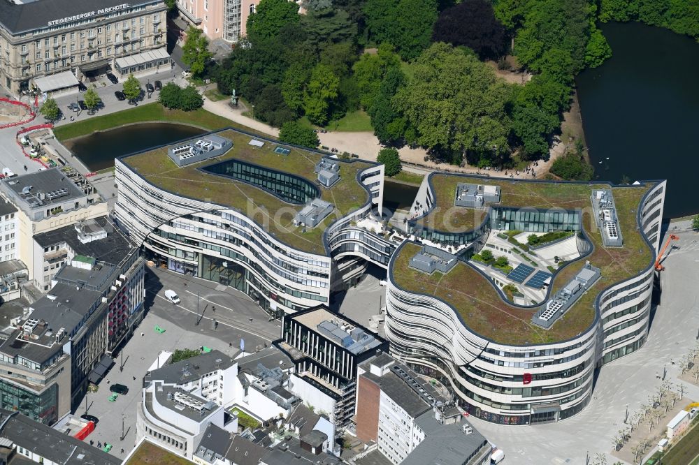 Aerial photograph Düsseldorf - Construction of retail and office property Koe-Bogen in Dusseldorf in North Rhine-Westphalia