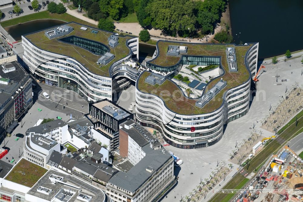 Düsseldorf from above - Construction of retail and office property Koe-Bogen in Dusseldorf in North Rhine-Westphalia