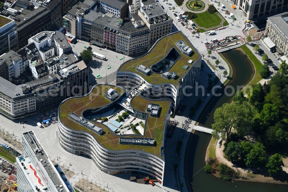 Aerial image Düsseldorf - Construction of retail and office property Koe-Bogen in Dusseldorf in North Rhine-Westphalia