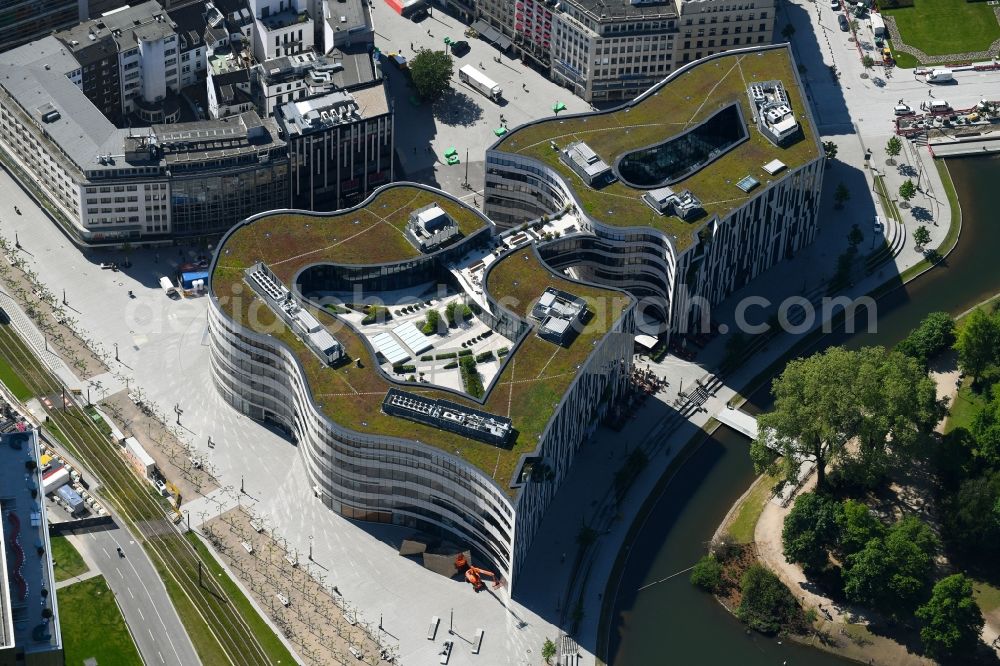 Düsseldorf from above - Construction of retail and office property Koe-Bogen in Dusseldorf in North Rhine-Westphalia