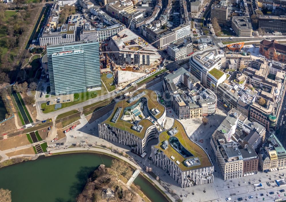 Aerial image Düsseldorf - Construction of retail and office property Koe-Bogen in Dusseldorf in North Rhine-Westphalia