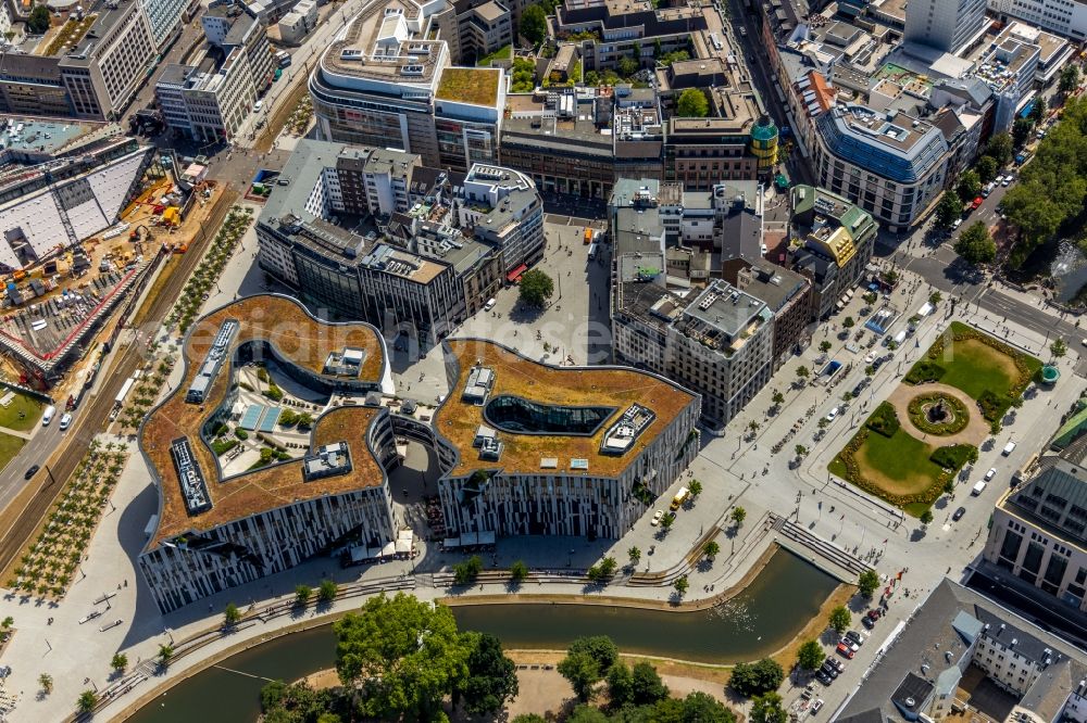 Düsseldorf from above - Construction of retail and office property Koe-Bogen in Dusseldorf in North Rhine-Westphalia