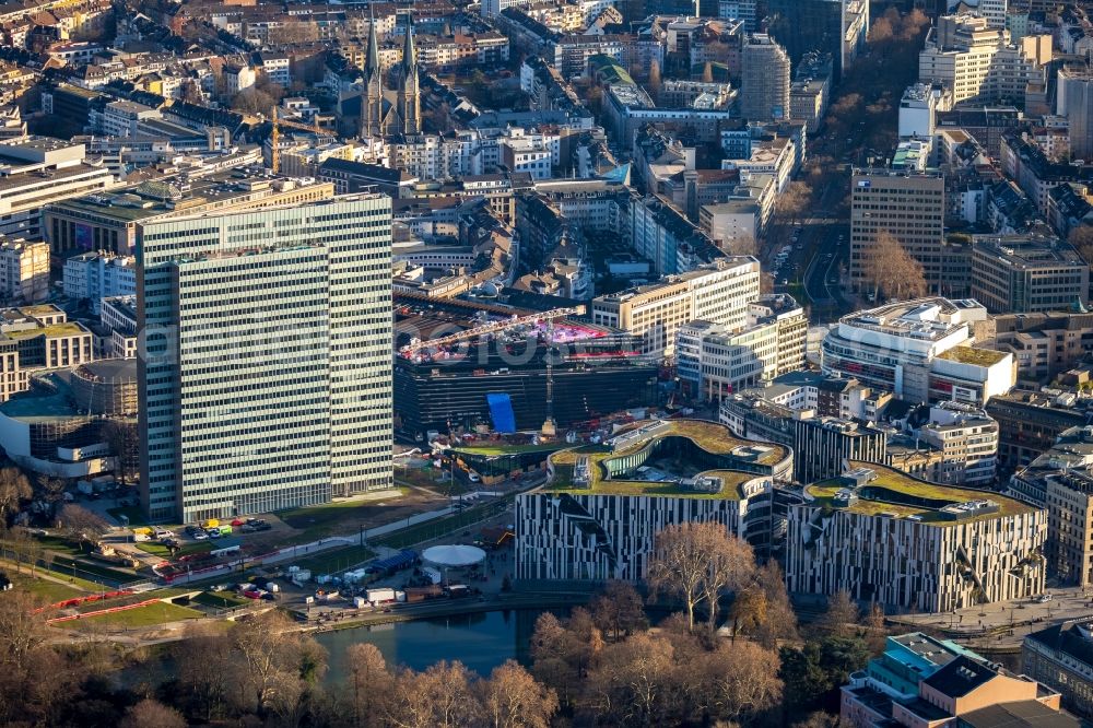 Düsseldorf from above - Construction of retail and office property Koe-Bogen in Dusseldorf in North Rhine-Westphalia