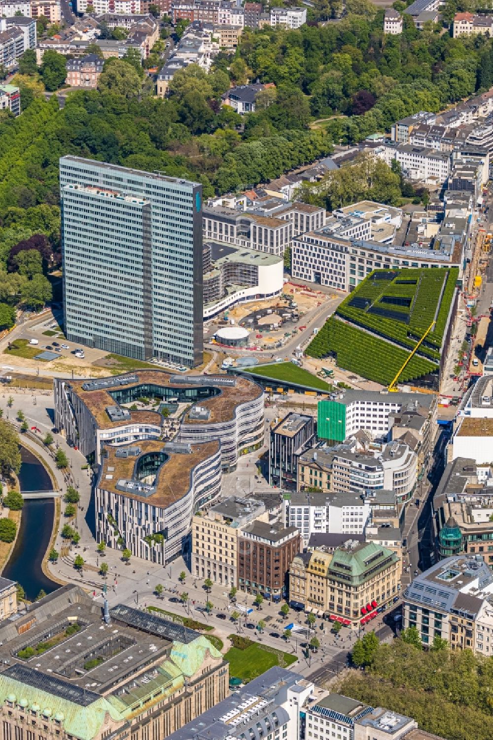 Aerial photograph Düsseldorf - Construction of retail and office property Koe-Bogen in Dusseldorf in North Rhine-Westphalia