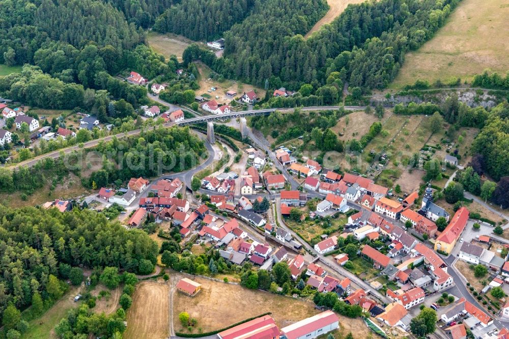 Angelroda from the bird's eye view: Railway bridge building to route the train tracks in Angelroda in the state Thuringia