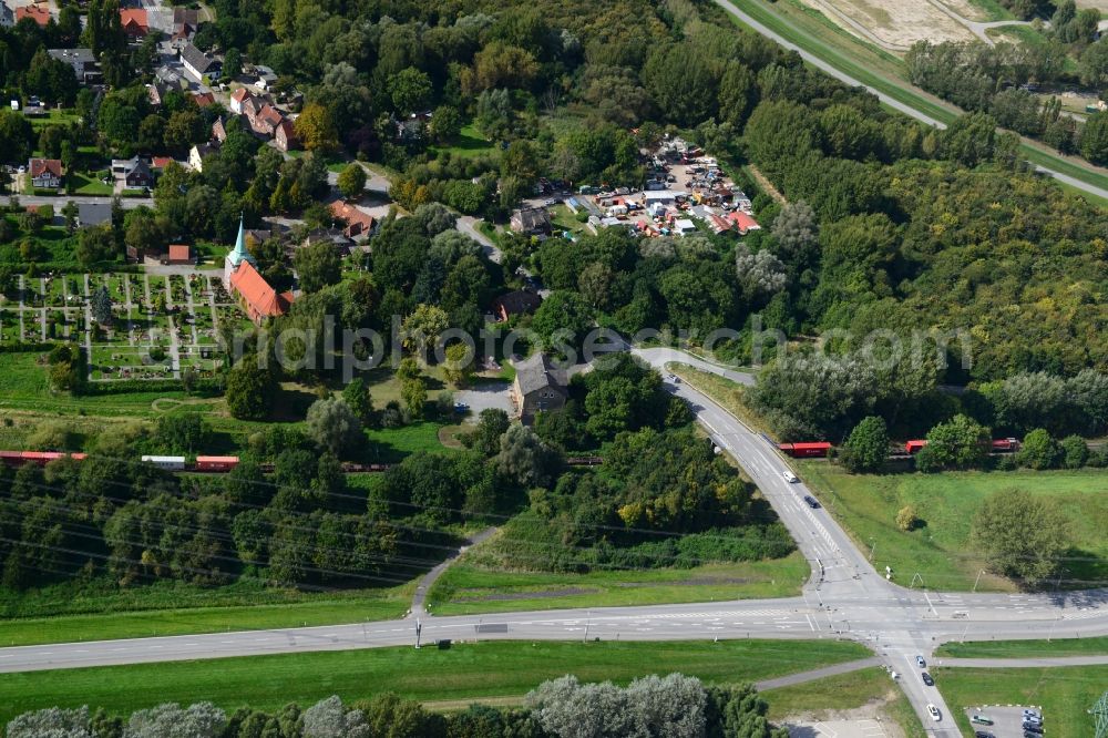 Aerial image Hamburg - Railroad Overpass Moorburger Elbdeich in Hamburg-Morrburg. A project of the Hamburg Port Authority HPA