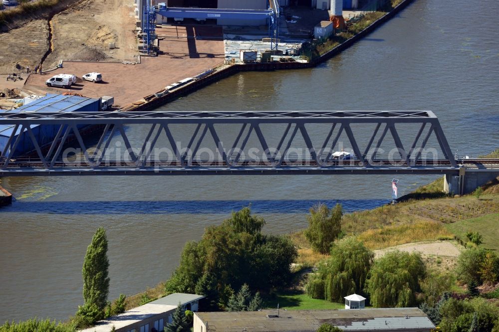 Aerial image Genthin - Railway bridge over the Elbe-Havel-Canel in the state Saxony-Anhalt