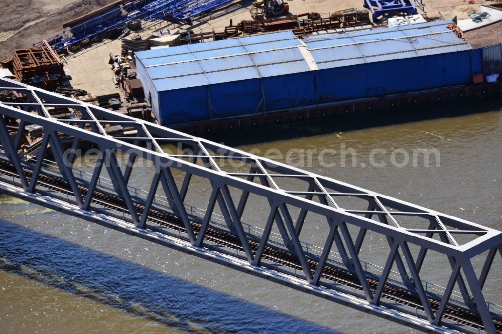 Genthin from the bird's eye view: Railway bridge over the Elbe-Havel-Canel in the state Saxony-Anhalt