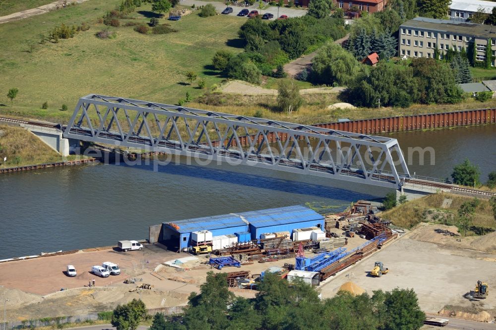 Aerial image Genthin - Railway bridge over the Elbe-Havel-Canel in the state Saxony-Anhalt