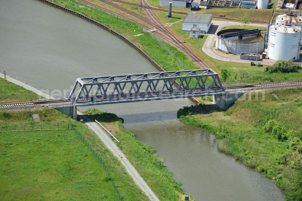 Genthin from above - Railway bidge over the Old Rossdorf Canel in the state Saxony-Anhalt