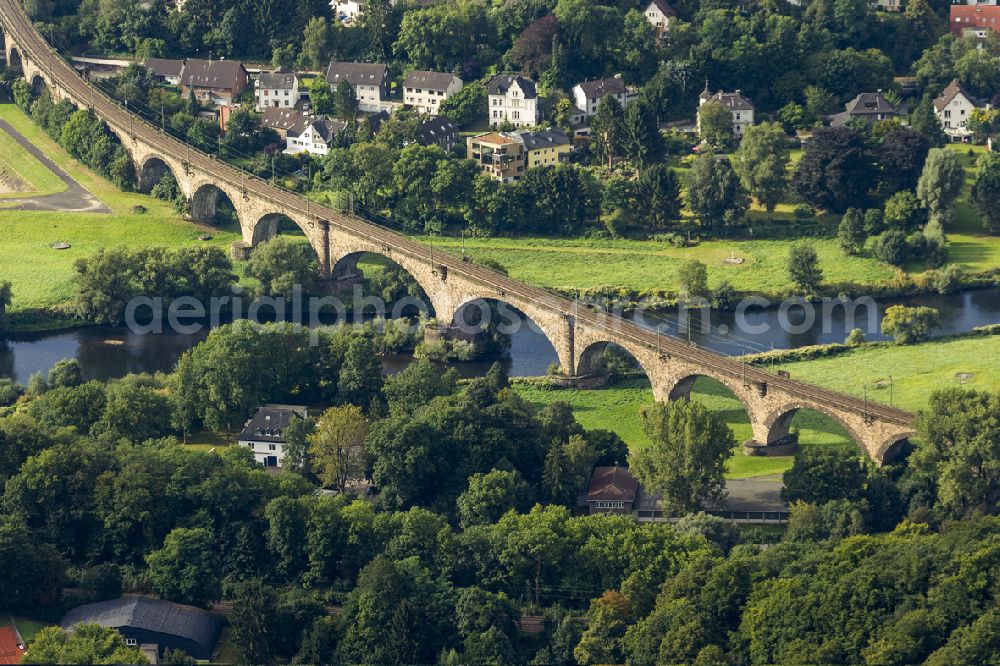 Aerial image Witten - View at the railroad bridge Ruhr viaduct across the Ruhr between Witten and Bommern in the federal state North Rhine-Westphalia